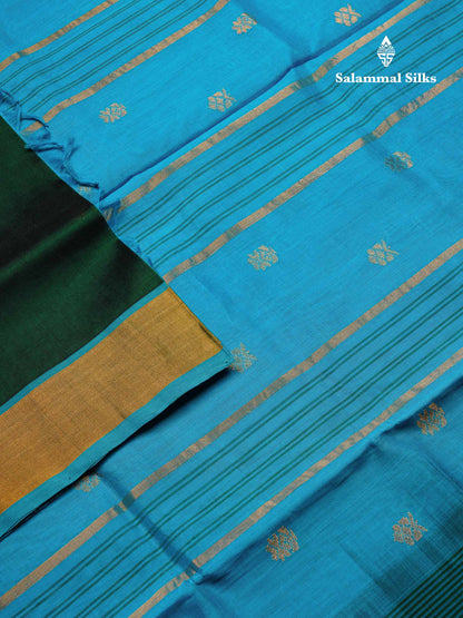 Dark Maroon Pure Silk Cotton Saree With Contrast Parrot Green Blouse