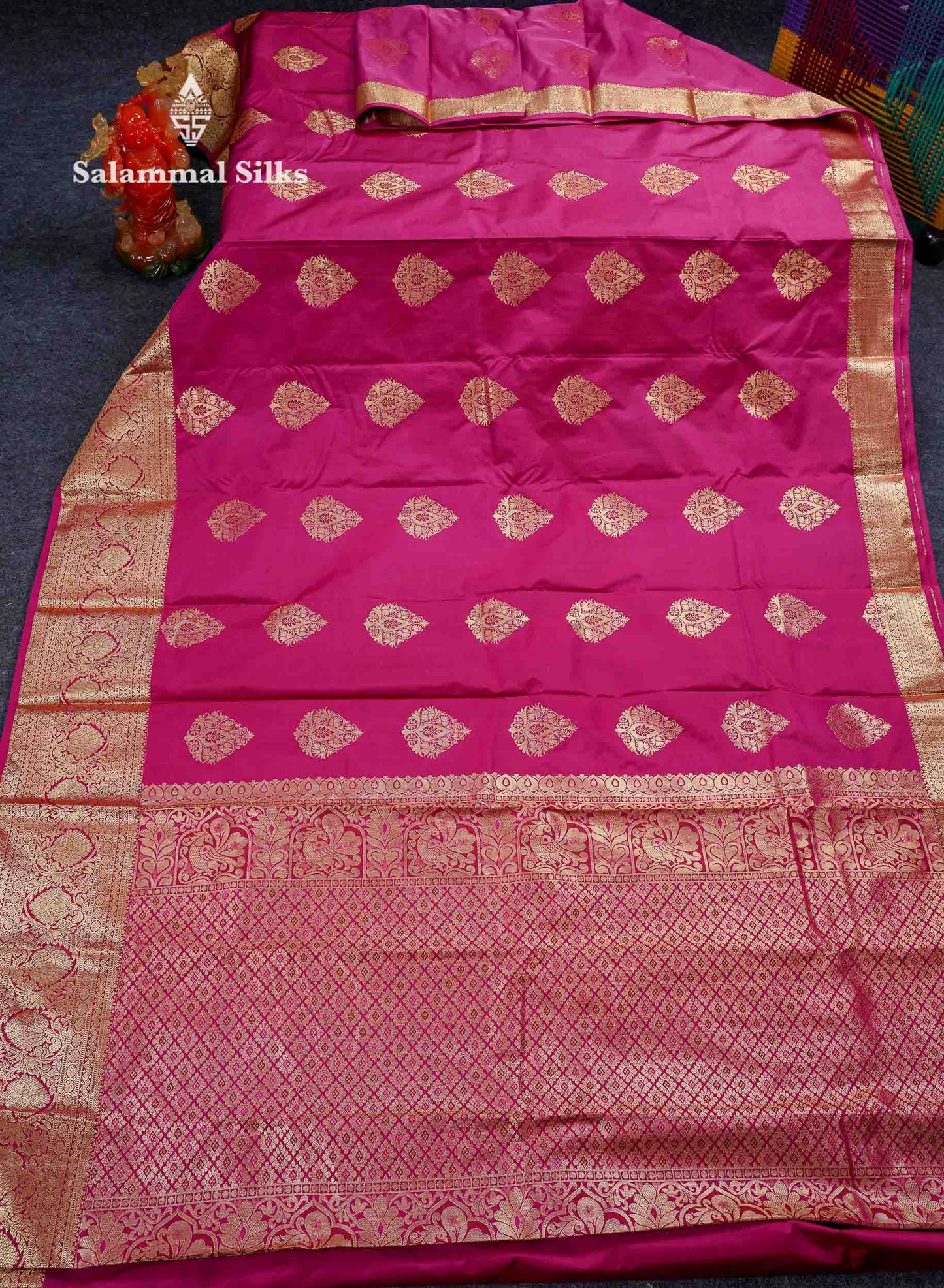 Beautiful Dual Tone Rani Pink Zari Butta Semi Silk Saree With Traditional Evening Morning Border