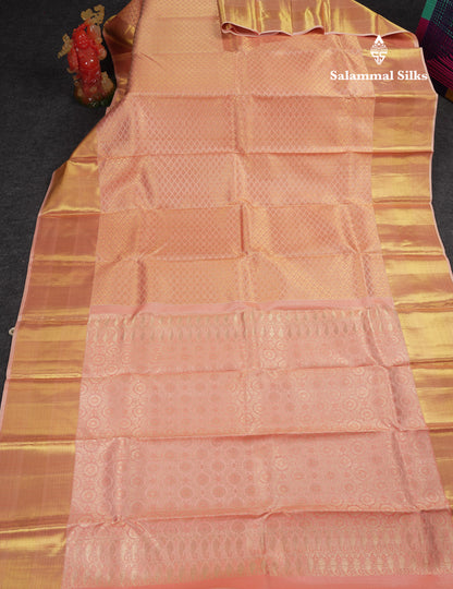Beautiful Peach Bridal Pure Kanjivaram Silk Saree With Traditional Border