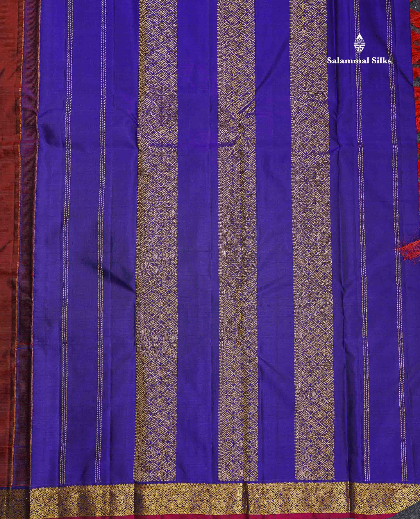 Pure Kanjivaram Silk Saree - Golden Yellow Colour Body Zari Butta With Contrast Dark Purple Small Border