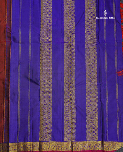 Pure Kanjivaram Silk Saree - Golden Yellow Colour Body Zari Butta With Contrast Dark Purple Small Border
