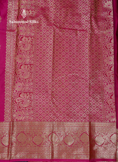 Beautiful Dual Tone Rani Pink Zari Butta Semi Silk Saree With Traditional Evening Morning Border