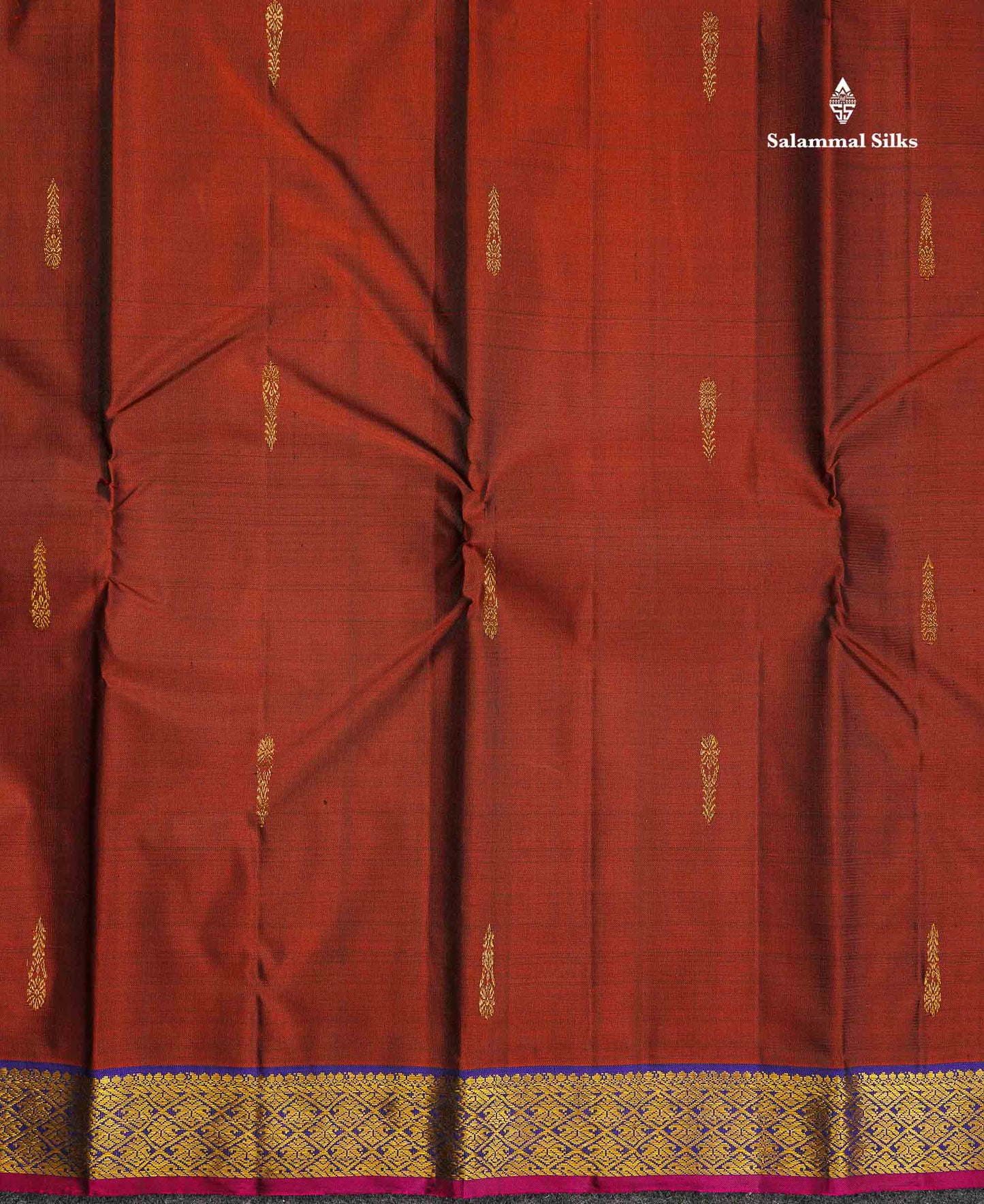 Pure Kanjivaram Silk Saree - Golden Yellow Colour Body Zari Butta With Contrast Dark Purple Small Border
