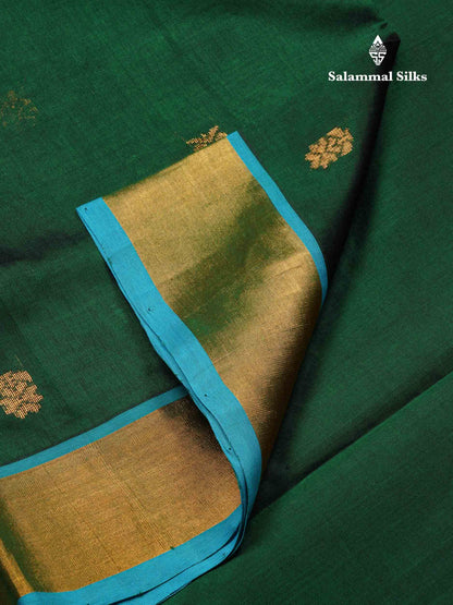 Dark Maroon Pure Silk Cotton Saree With Contrast Parrot Green Blouse