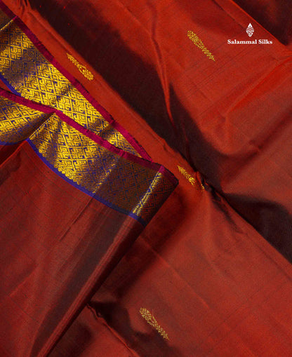 Pure Kanjivaram Silk Saree - Golden Yellow Colour Body Zari Butta With Contrast Dark Purple Small Border