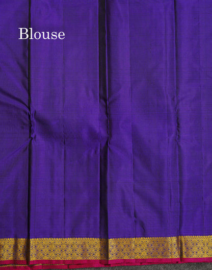 Pure Kanjivaram Silk Saree - Golden Yellow Colour Body Zari Butta With Contrast Dark Purple Small Border
