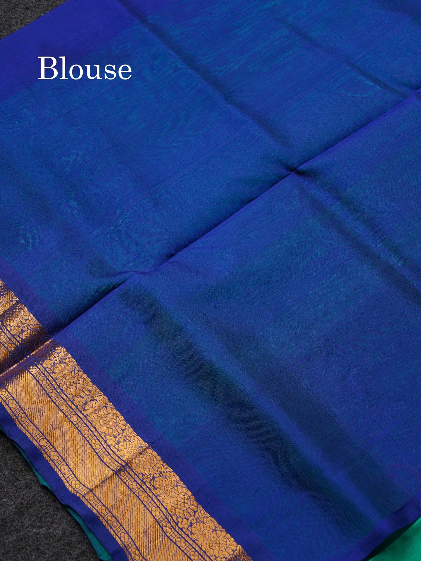 Beautiful Sapphire Green Semi Silk Cotton Saree With Contrast Royal Blue Blouse