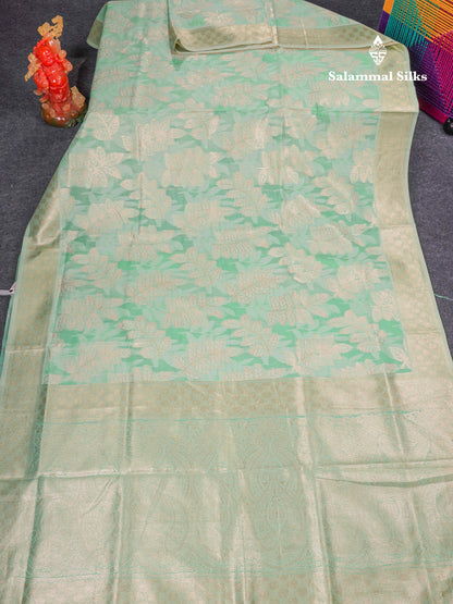 Beautiful Light Green Cotton Mix Saree With Fancy Border