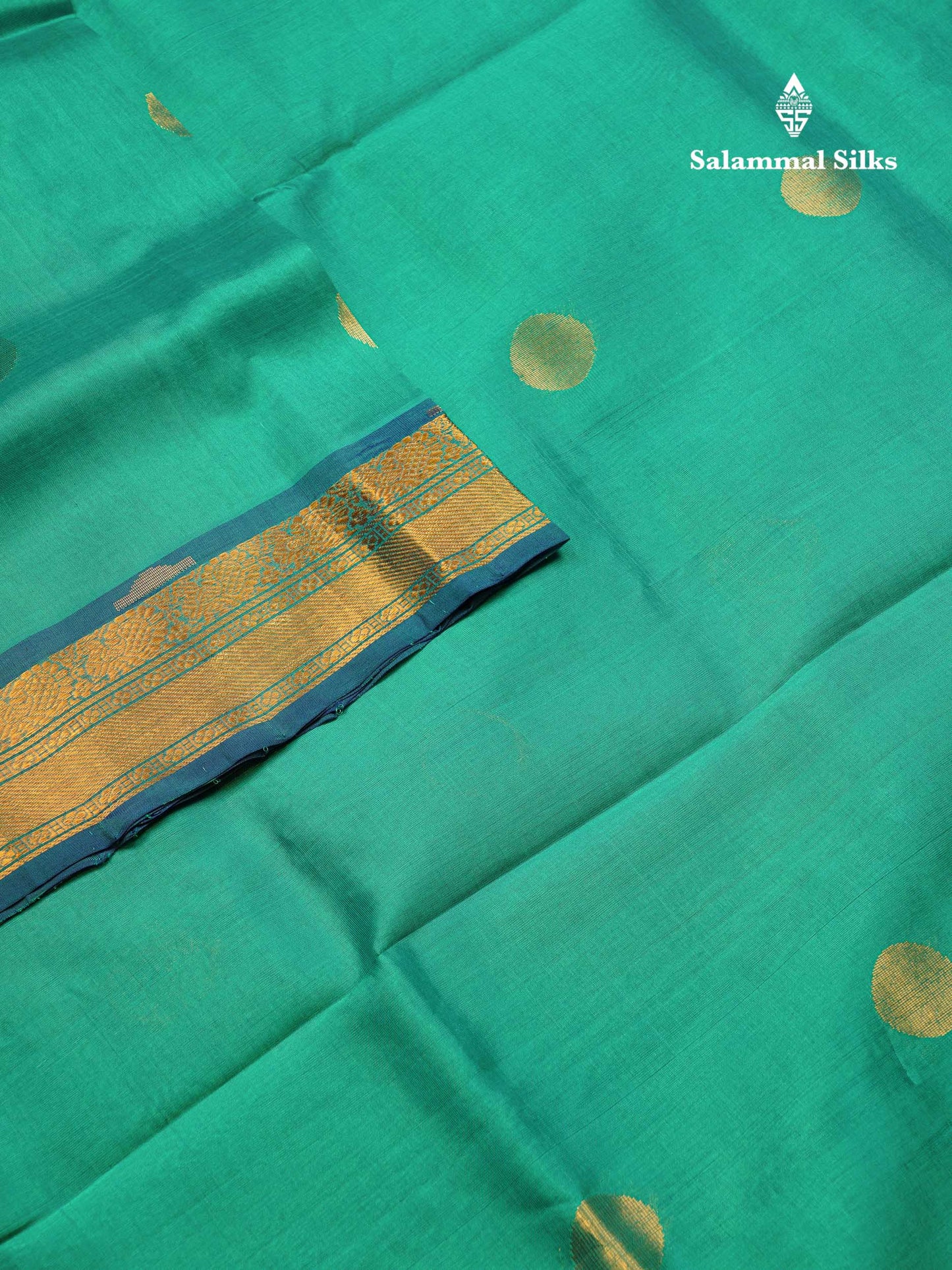 Beautiful Sapphire Green Semi Silk Cotton Saree With Contrast Royal Blue Blouse