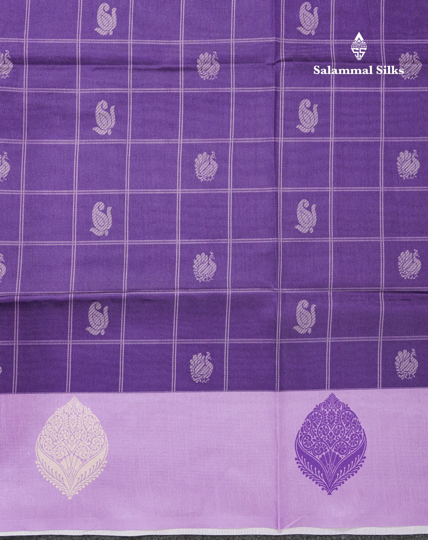 Rama Blue Checks With Butta Semi Tussar Saree With Contrast Sky Blue Fancy Border