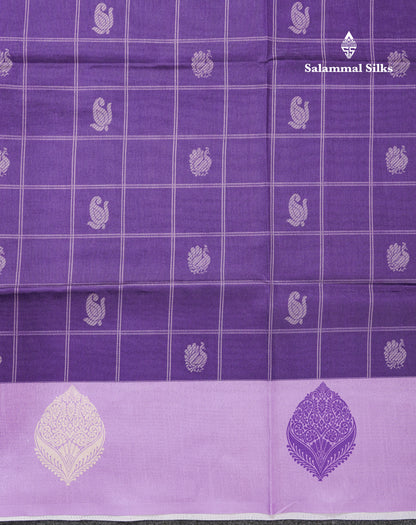 Rama Blue Checks With Butta Semi Tussar Saree With Contrast Sky Blue Fancy Border