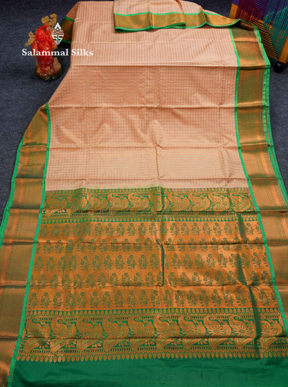 Beautiful Blue Small Zari Checks Semi Silk Saree With Contrast Chilly Red Traditional Border
