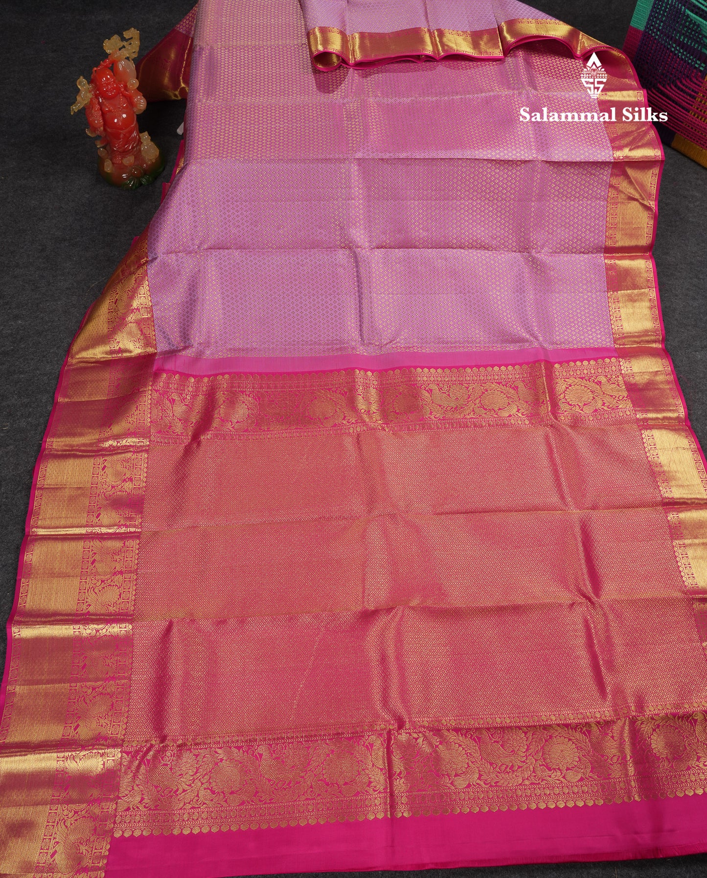 Beautiful Lavender Bridal Pure Kanjivaram Silk Saree With Contrast Pink Traditional Evening Morning Border