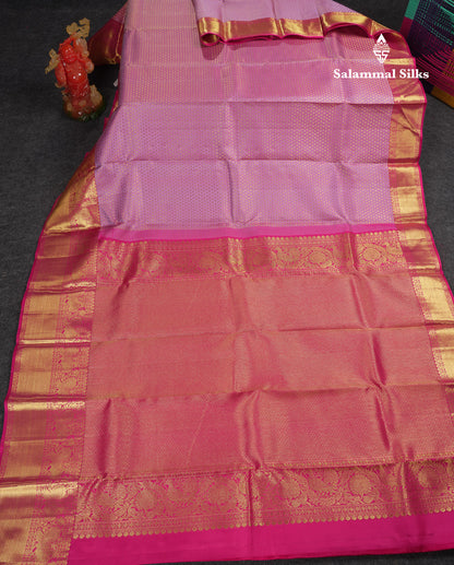 Beautiful Lavender Bridal Pure Kanjivaram Silk Saree With Contrast Pink Traditional Evening Morning Border