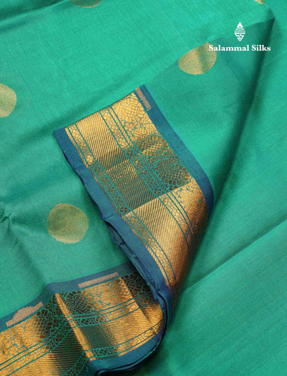 Beautiful Sapphire Green Semi Silk Cotton Saree With Contrast Royal Blue Blouse