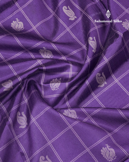 Rama Blue Checks With Butta Semi Tussar Saree With Contrast Sky Blue Fancy Border