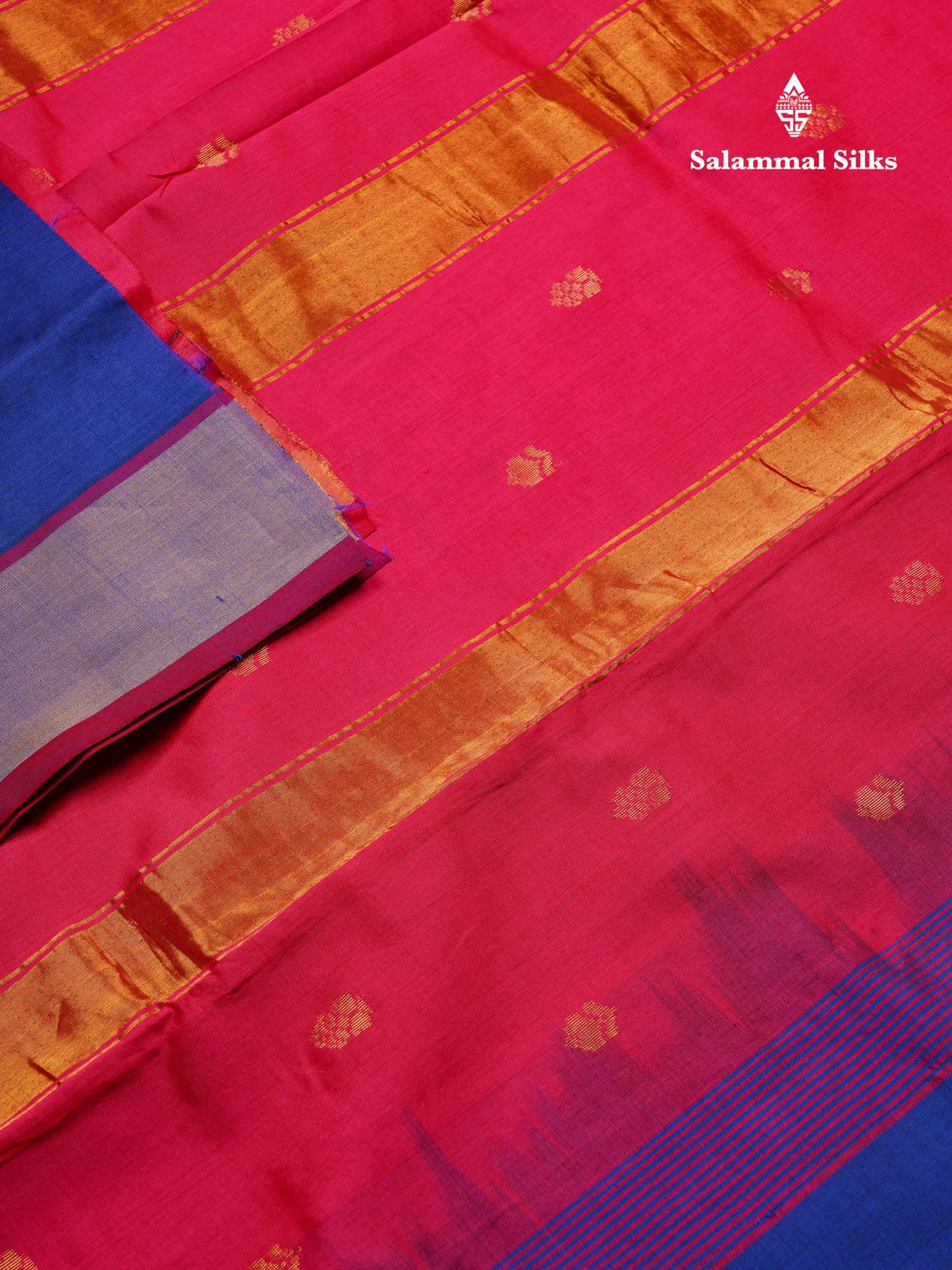 Beautiful Navy Blue Semi Silk Cotton Saree With Contrast Pink Blouse