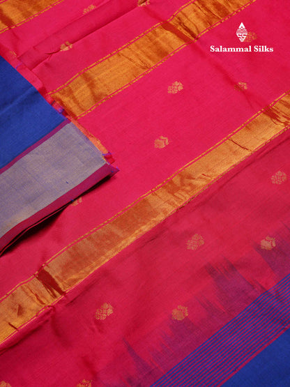 Beautiful Navy Blue Semi Silk Cotton Saree With Contrast Pink Blouse