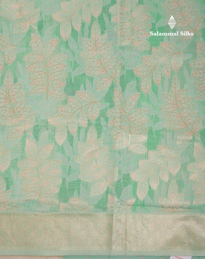 Beautiful Light Green Cotton Mix Saree With Fancy Border