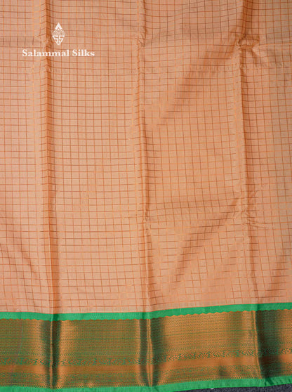 Beautiful Blue Small Zari Checks Semi Silk Saree With Contrast Chilly Red Traditional Border