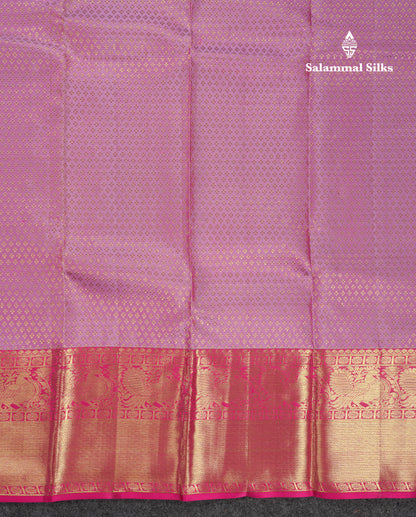 Beautiful Lavender Bridal Pure Kanjivaram Silk Saree With Contrast Pink Traditional Evening Morning Border