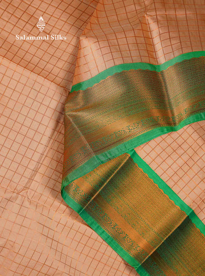 Beautiful Blue Small Zari Checks Semi Silk Saree With Contrast Chilly Red Traditional Border