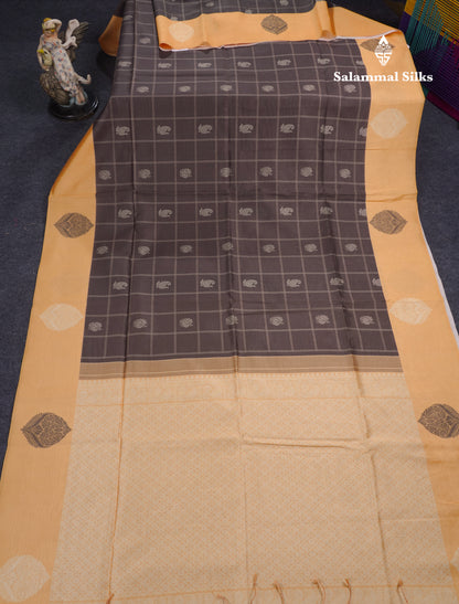 Rama Blue Checks With Butta Semi Tussar Saree With Contrast Sky Blue Fancy Border