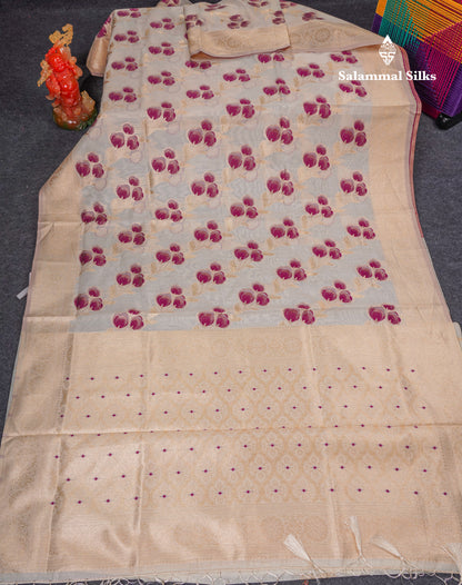 Beautiful Half White Navy Blue Meenakari Work Cotton Mix Saree With Fancy Border