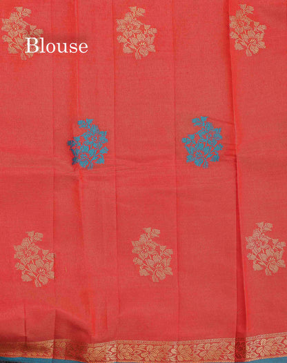 Semi Raw Silk Saree - Redish Peach Colour Body Thread & Zari Work With Small Border