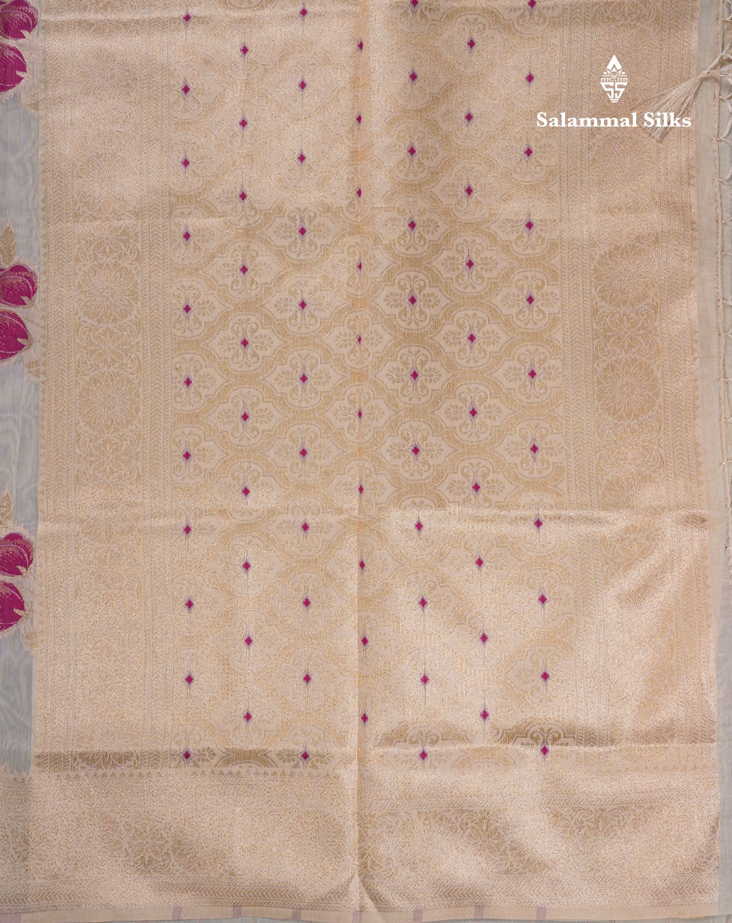 Beautiful Half White Navy Blue Meenakari Work Cotton Mix Saree With Fancy Border