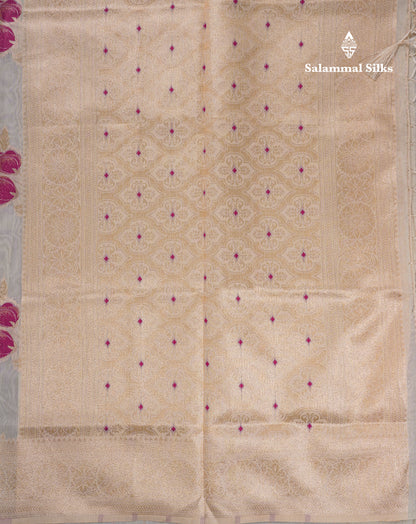 Beautiful Half White Navy Blue Meenakari Work Cotton Mix Saree With Fancy Border