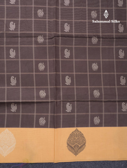 Rama Blue Checks With Butta Semi Tussar Saree With Contrast Sky Blue Fancy Border