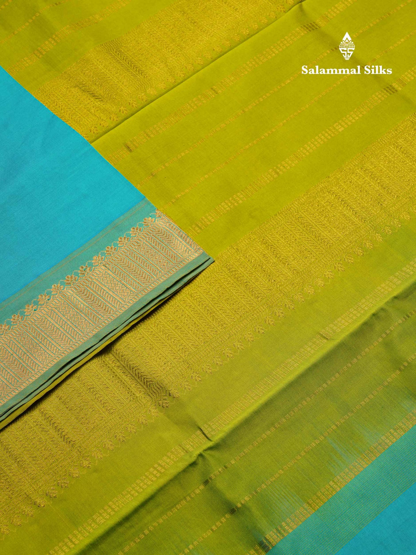 Beautiful Sapphire Blue Plain Semi Silk Cotton Saree With Contrast Parrot Green Blouse