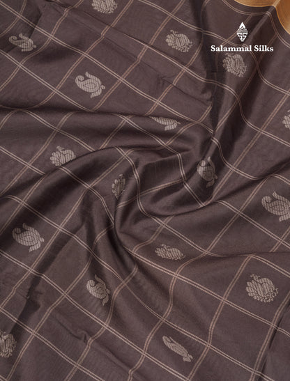 Rama Blue Checks With Butta Semi Tussar Saree With Contrast Sky Blue Fancy Border