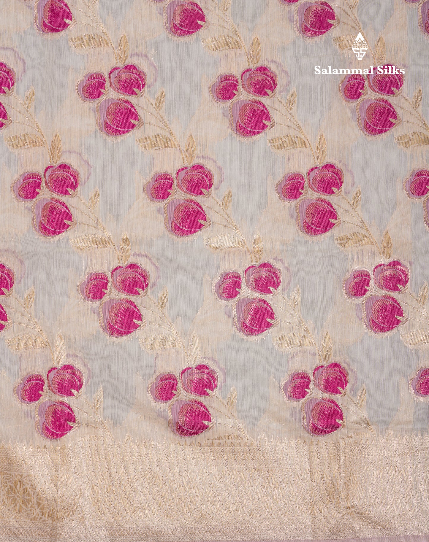 Beautiful Half White Navy Blue Meenakari Work Cotton Mix Saree With Fancy Border