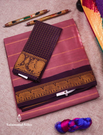 Beautiful Black Pure Sungudi Cotton Saree With Contrast Lavender Border