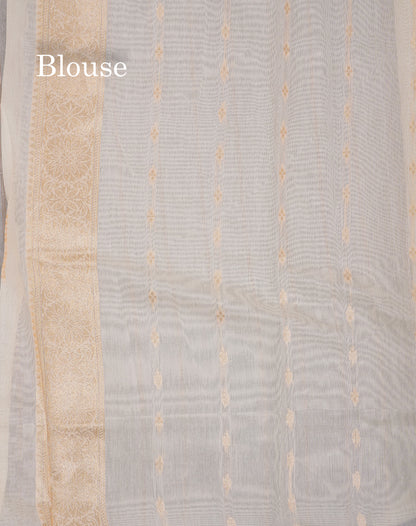 Beautiful Half White Navy Blue Meenakari Work Cotton Mix Saree With Fancy Border