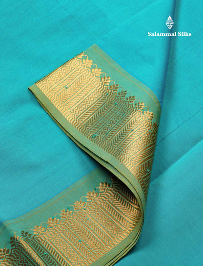 Beautiful Sapphire Blue Plain Semi Silk Cotton Saree With Contrast Parrot Green Blouse