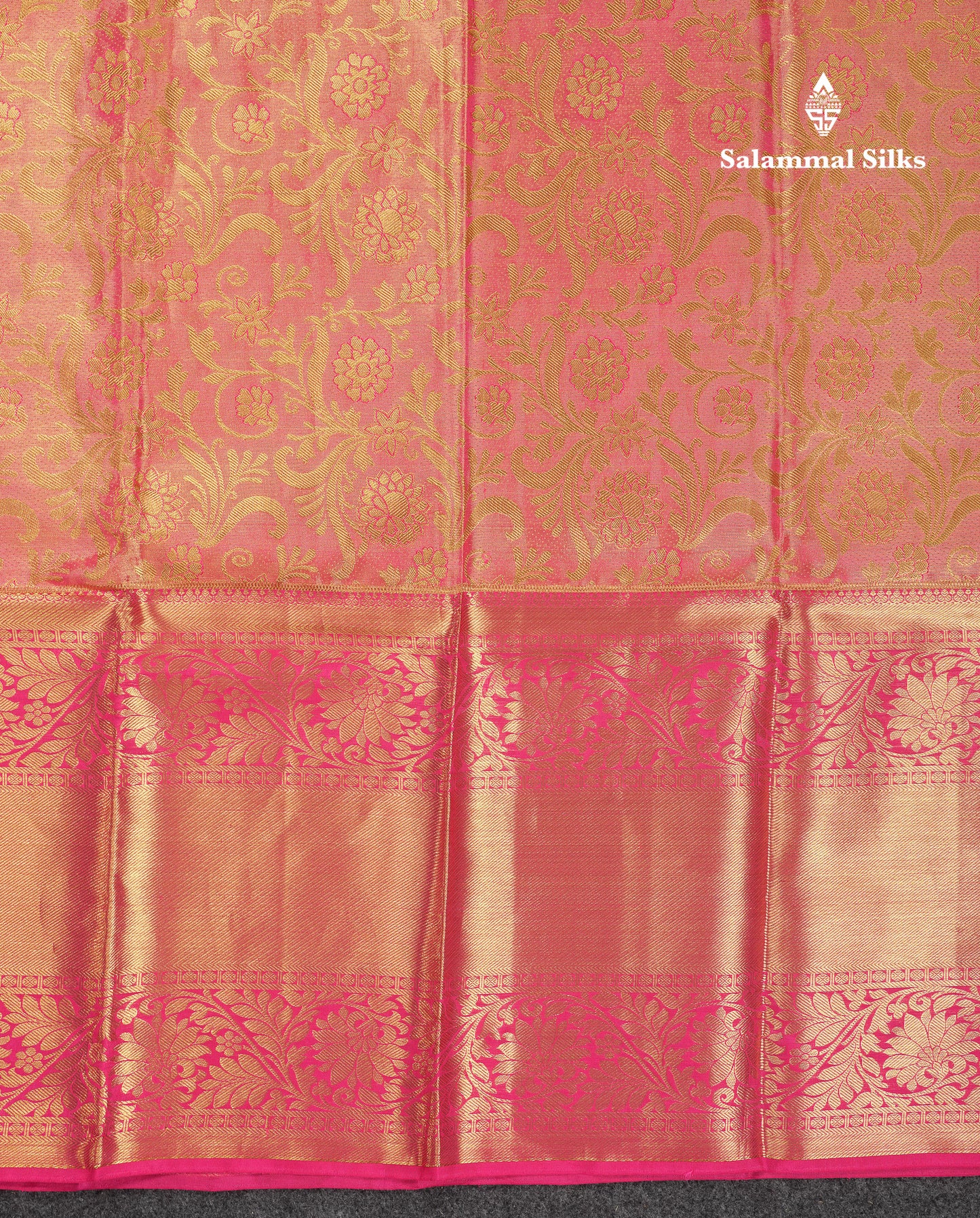 Beautiful Dual Tone Pinkish Peach Tissue Bridal Pure Kanjivaram Silk Saree With Contrast Pink Traditional Evening Morning Border