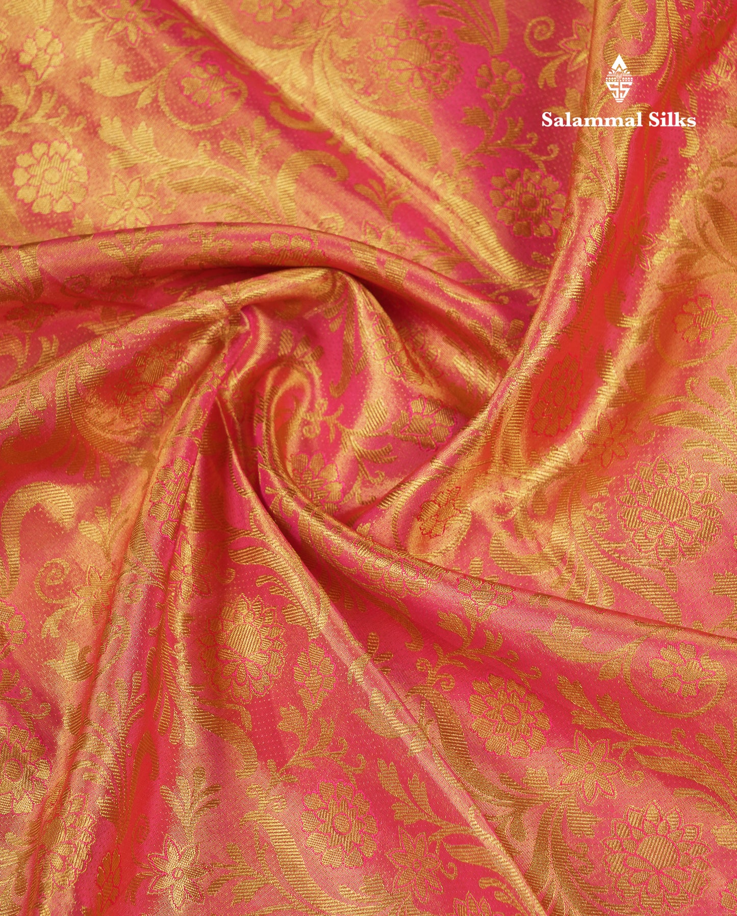Beautiful Dual Tone Pinkish Peach Tissue Bridal Pure Kanjivaram Silk Saree With Contrast Pink Traditional Evening Morning Border