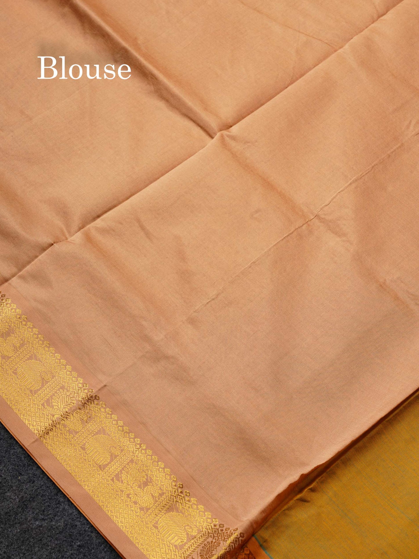 Beautiful Dual Tone Manthulir Green Plain Semi Silk Cotton Saree With Contrast Chocolate Blouse