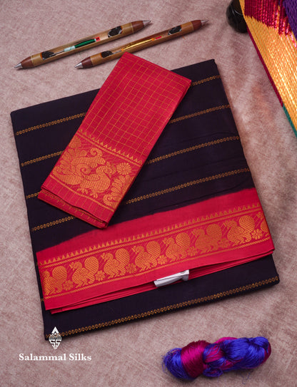 Beautiful Black Pure Sungudi Cotton Saree With Contrast Lavender Border