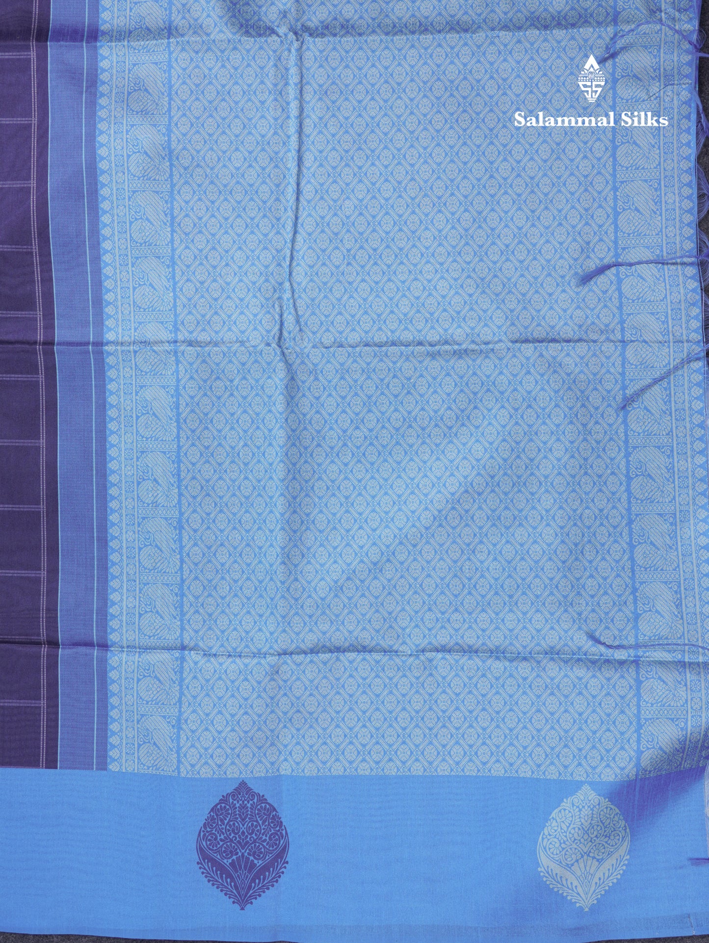 Rama Blue Checks With Butta Semi Tussar Saree With Contrast Sky Blue Fancy Border