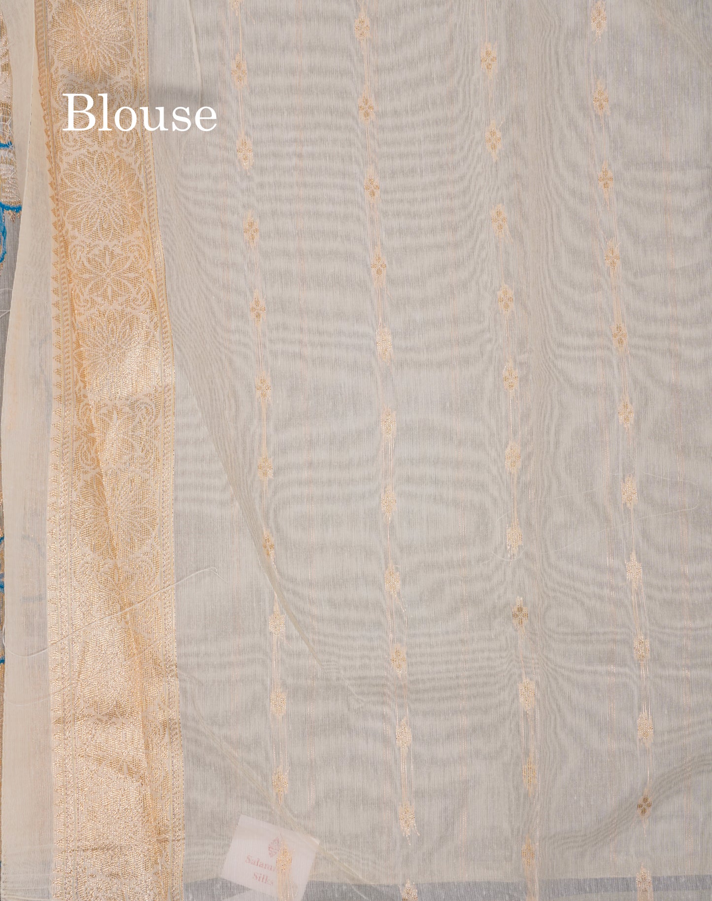 Beautiful Half White Navy Blue Meenakari Work Cotton Mix Saree With Fancy Border