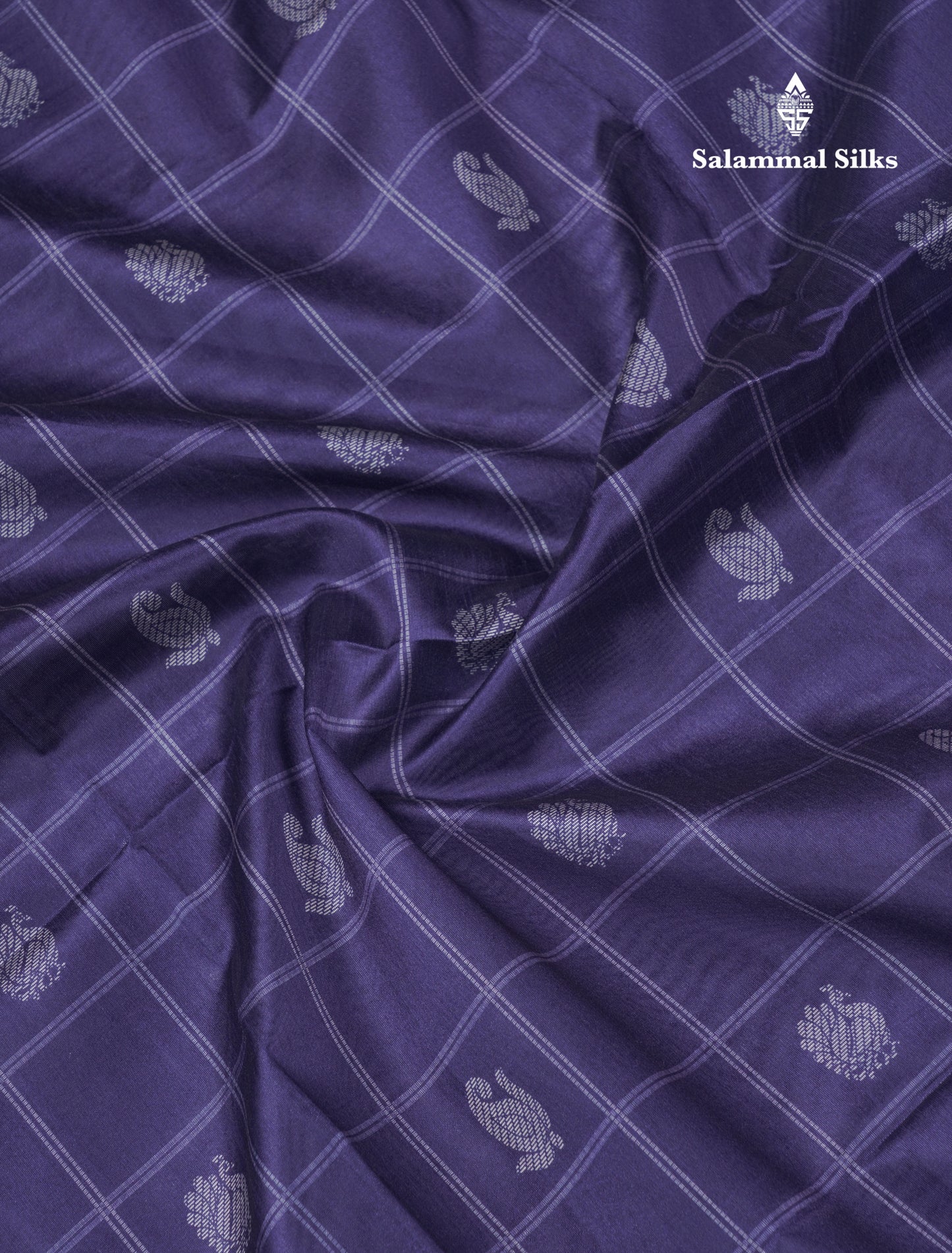 Rama Blue Checks With Butta Semi Tussar Saree With Contrast Sky Blue Fancy Border