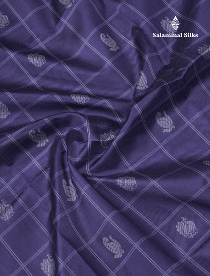 Rama Blue Checks With Butta Semi Tussar Saree With Contrast Sky Blue Fancy Border