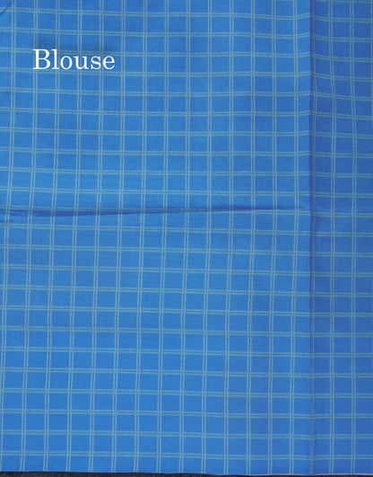 Rama Blue Checks With Butta Semi Tussar Saree With Contrast Sky Blue Fancy Border