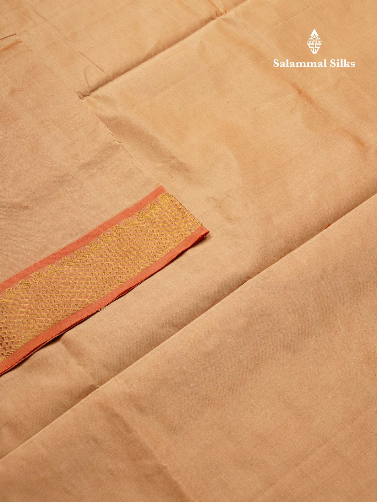 Beautiful Sandal Plain Semi Silk Cotton Saree With Contrast Orange Blouse