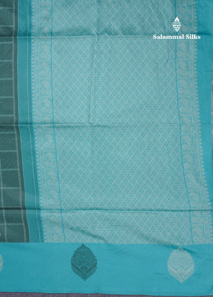 Rama Blue Checks With Butta Semi Tussar Saree With Contrast Sky Blue Fancy Border