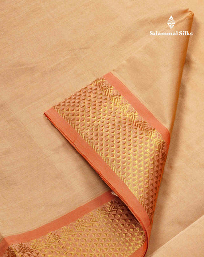 Beautiful Sandal Plain Semi Silk Cotton Saree With Contrast Orange Blouse